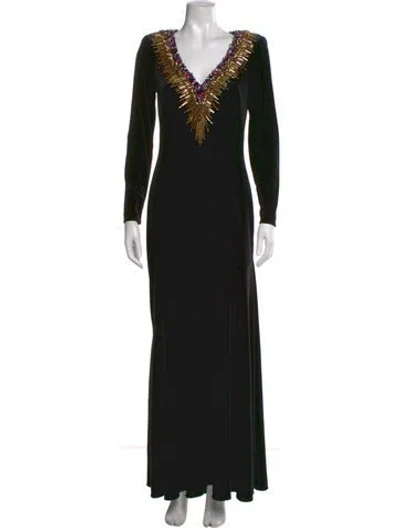 Pre-owned Theia V-neck Long Dress In Black