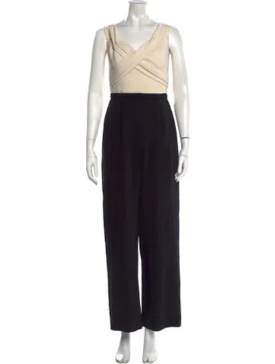 Pre-owned Theia V-neck Long Dress In Black
