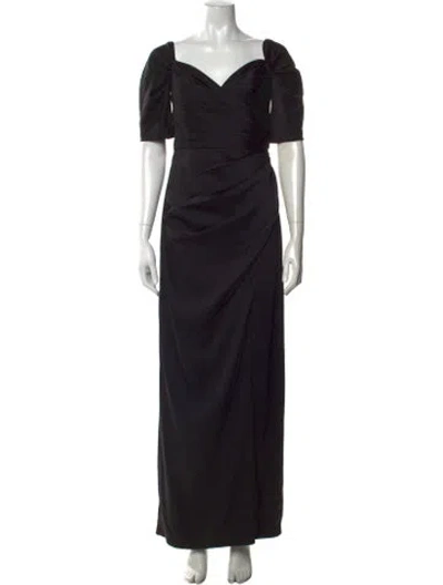 Pre-owned Theia V-neck Long Dress In Black