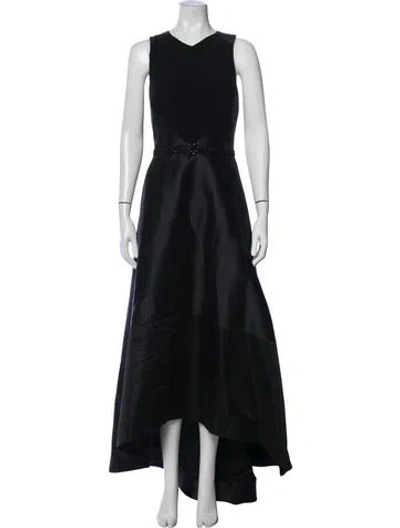 Pre-owned Theia V-neck Long Dress In Black