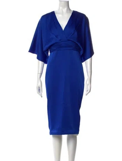 Pre-owned Theia V-neck Long Dress In Blue