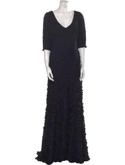 Pre-owned Theia V-neck Long Dress In Blue