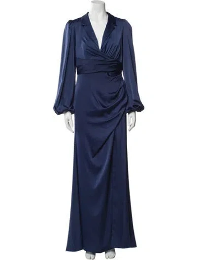 Pre-owned Theia V-neck Long Dress In Blue