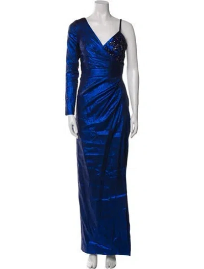 Pre-owned Theia V-neck Long Dress In Blue