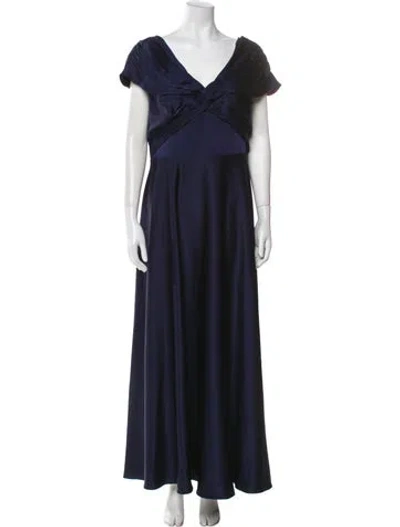 Pre-owned Theia V-neck Long Dress In Blue