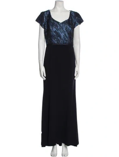 Pre-owned Theia V-neck Long Dress In Blue