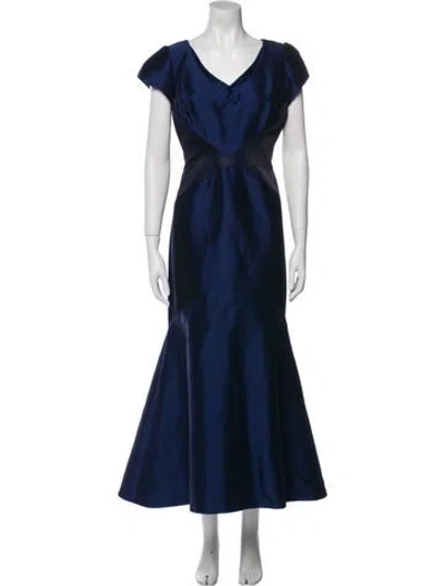 Pre-owned Theia V-neck Long Dress In Blue