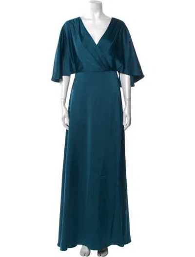 Pre-owned Theia V-neck Long Dress In Blue