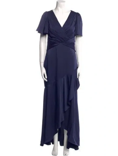 Pre-owned Theia V-neck Long Dress In Blue