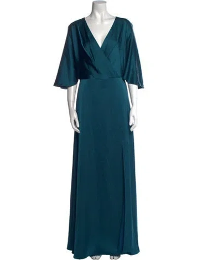 Pre-owned Theia V-neck Long Dress In Blue