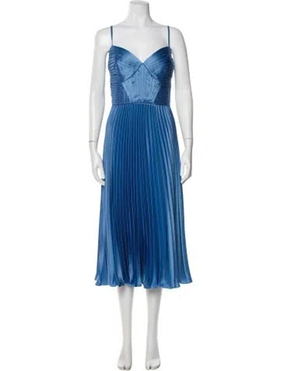 Pre-owned Theia V-neck Long Dress In Blue