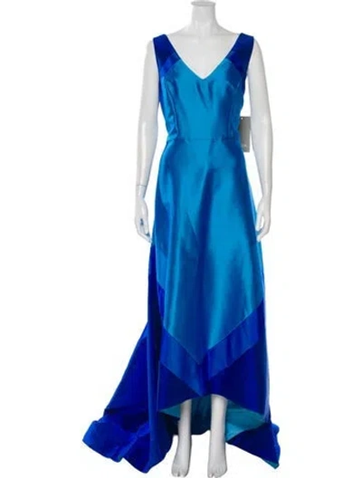 Pre-owned Theia V-neck Long Dress In Blue