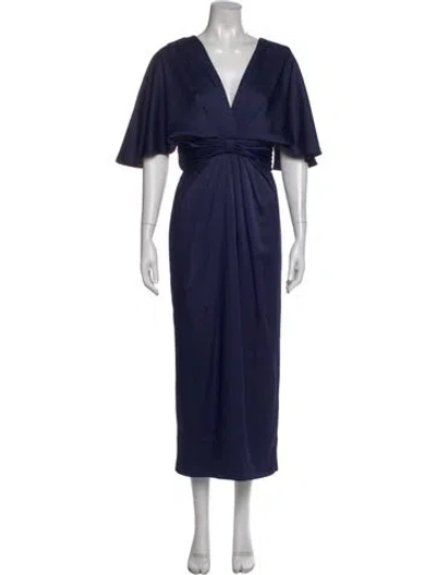 Pre-owned Theia V-neck Long Dress In Blue