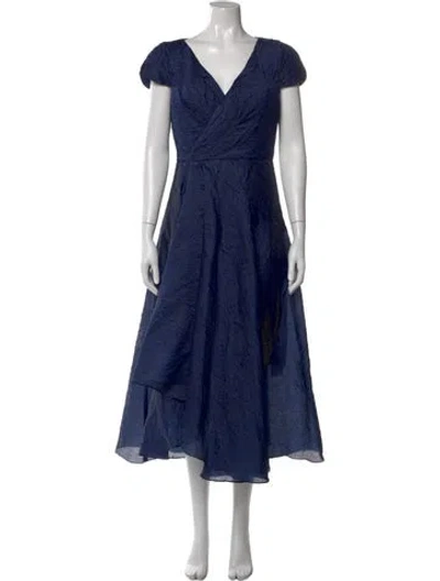 Pre-owned Theia V-neck Long Dress In Blue