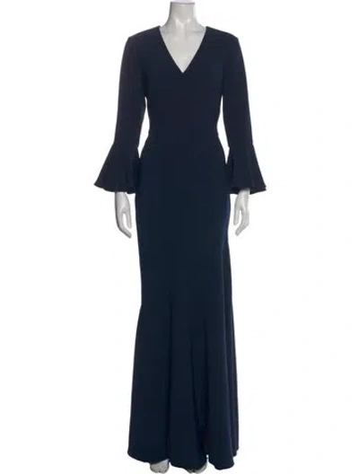 Pre-owned Theia V-neck Long Dress In Blue