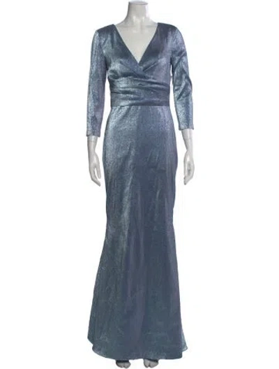 Pre-owned Theia V-neck Long Dress In Blue