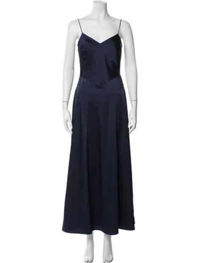 Pre-owned Theia V-neck Long Dress In Blue