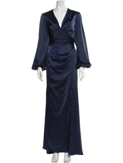 Pre-owned Theia V-neck Long Dress In Blue