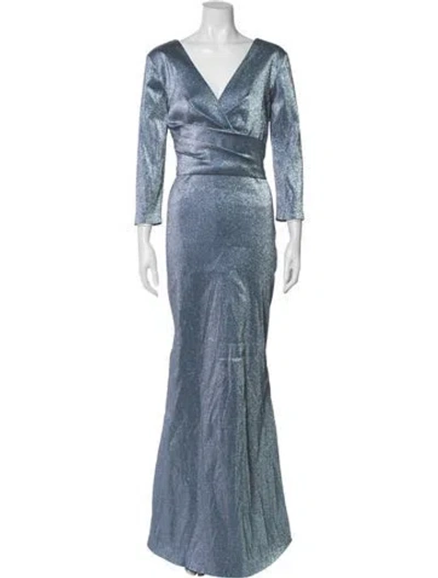 Pre-owned Theia V-neck Long Dress In Blue