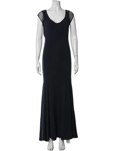 Pre-owned Theia V-neck Long Dress In Blue