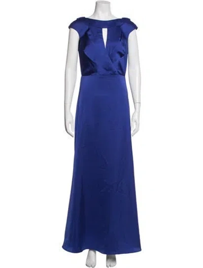 Pre-owned Theia V-neck Long Dress In Blue