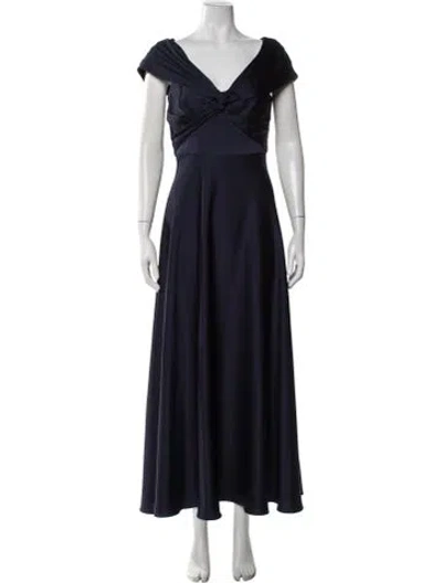 Pre-owned Theia V-neck Long Dress In Blue