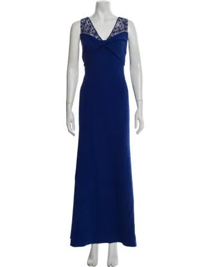 Pre-owned Theia V-neck Long Dress In Blue