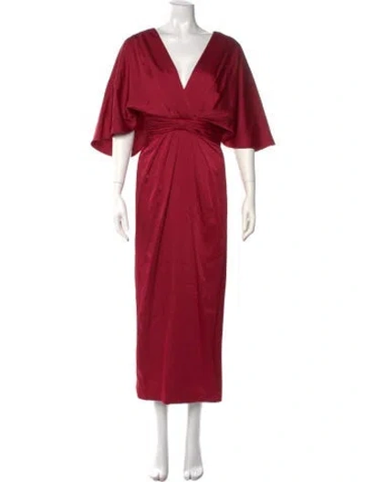 Pre-owned Theia V-neck Long Dress In Burgundy