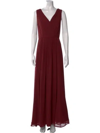 Pre-owned Theia V-neck Long Dress In Burgundy