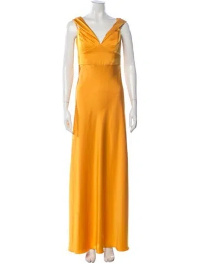 Pre-owned Theia V-neck Long Dress In Orange/yellow
