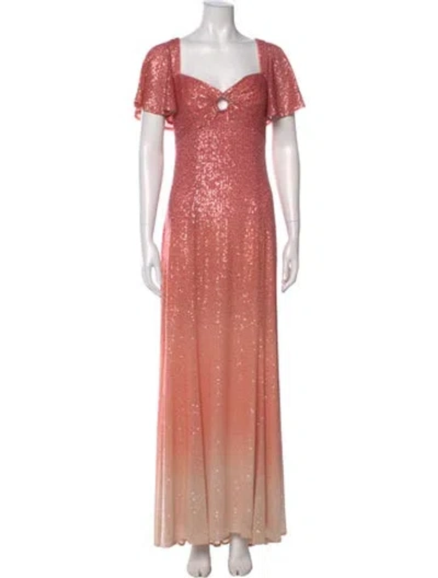 Pre-owned Theia V-neck Long Dress In Pink