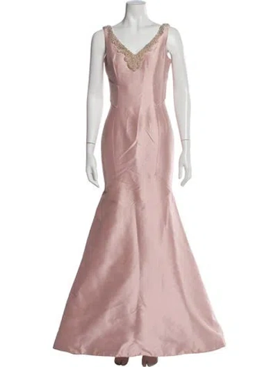 Pre-owned Theia V-neck Long Dress In Pink