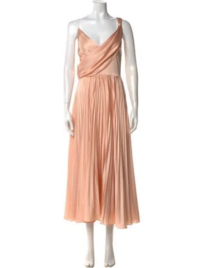 Pre-owned Theia V-neck Long Dress In Pink