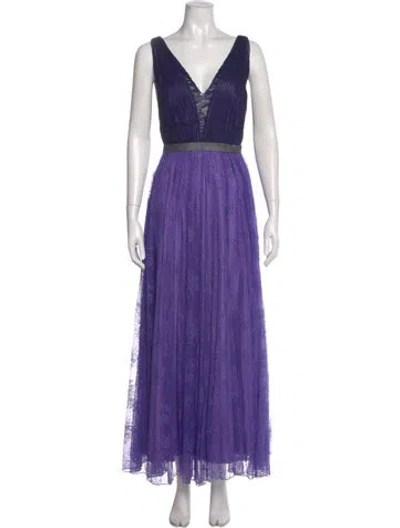 Pre-owned Theia V-neck Long Dress In Purple
