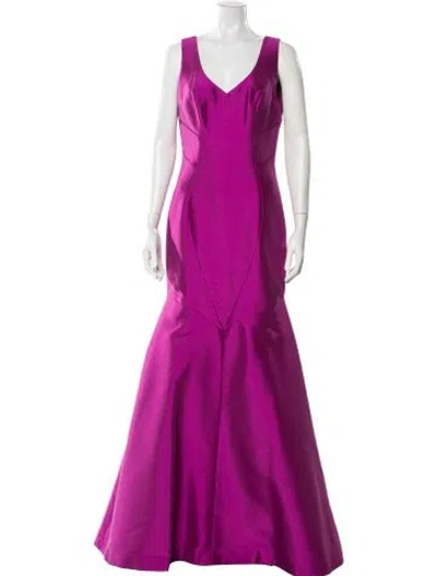 Pre-owned Theia V-neck Long Dress In Purple