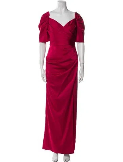 Pre-owned Theia V-neck Long Dress In Red