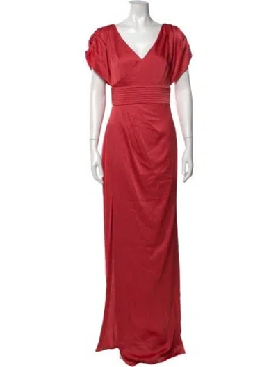 Pre-owned Theia V-neck Long Dress In Red