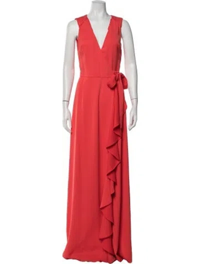 Pre-owned Theia V-neck Long Dress In Red
