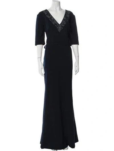 Pre-owned Theia V-neck Long Dress W/ Tags In Blue