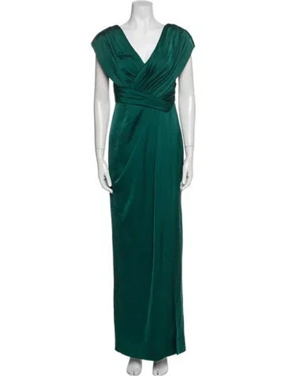 Pre-owned Theia V-neck Long Dress W/ Tags In Green