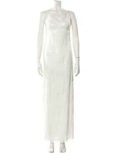 Pre-owned Theia V-neck Long Dress W/ Tags In Neutral