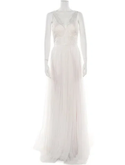 Pre-owned Theia V-neck Long Dress W/ Tags In Neutral