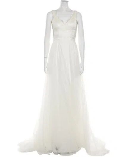 Pre-owned Theia V-neck Long Dress W/ Tags In White