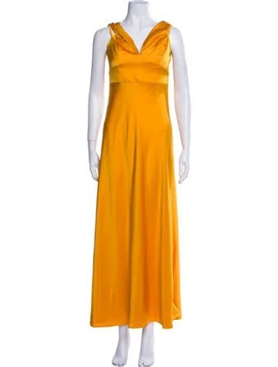 Pre-owned Theia V-neck Long Dress In Yellow