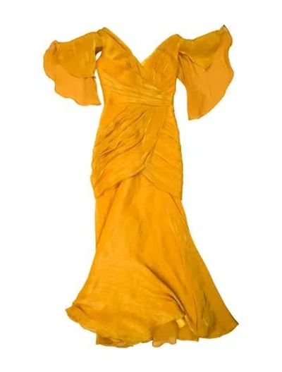 Pre-owned Theia V-neck Long Dress In Yellow