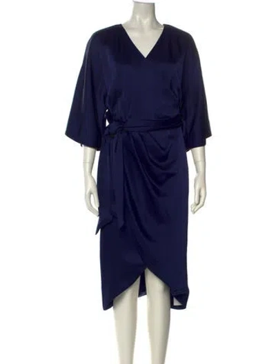 Pre-owned Theia V-neck Midi Length Dress In Blue