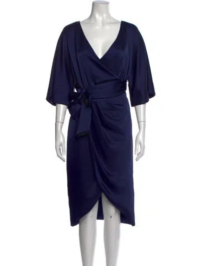Pre-owned Theia V-neck Midi Length Dress In Blue