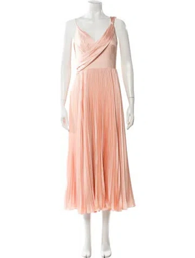 Pre-owned Theia V-neck Midi Length Dress In Orange
