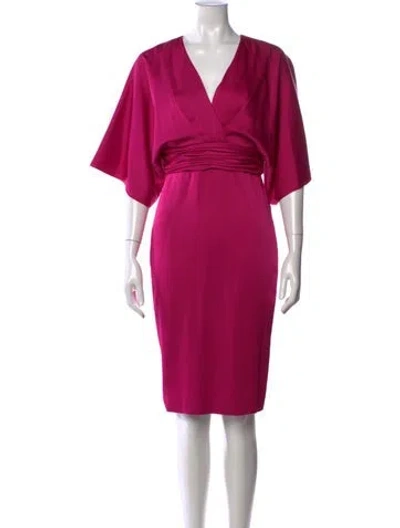 Pre-owned Theia V-neck Midi Length Dress In Pink