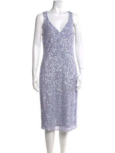 Pre-owned Theia V-neck Midi Length Dress In Purple